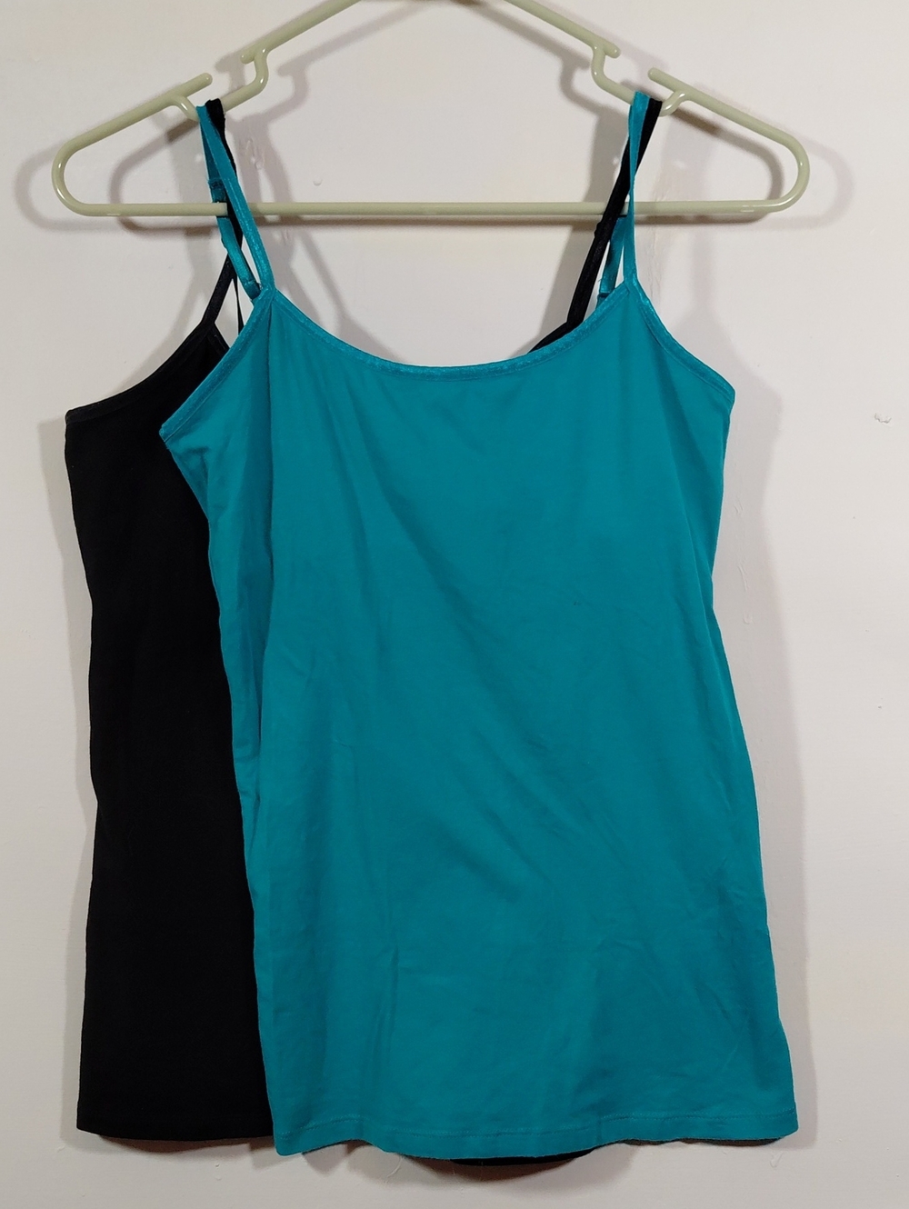2 SO Women's Teal & Black Adjustable Spaghetti Strap Shelf Bra Tank Tops LG Med
